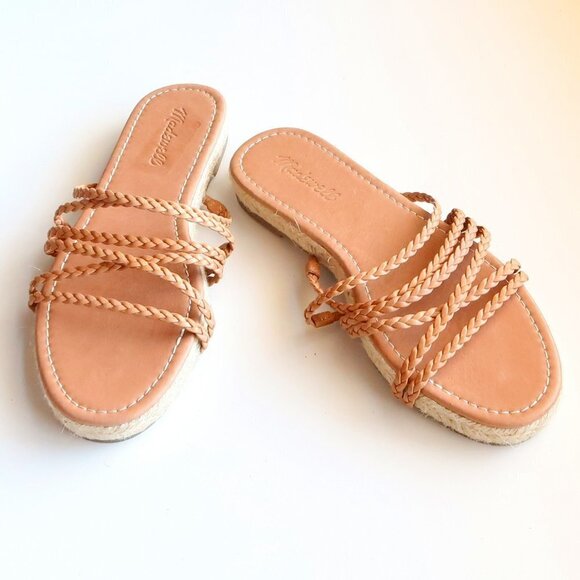NEW Madewell Kathryn Tan Leather Braided Strappy Espadrille Sandals / Slides - Picture 12 of 16